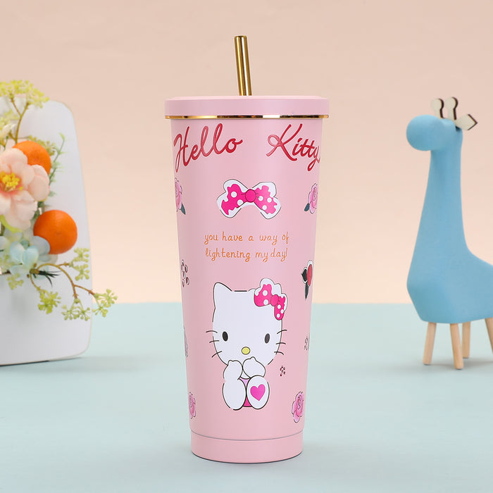 Wholesale Cute cartoon gold-rimmed insulated thermos cup