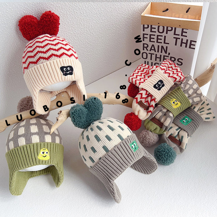 Wholesale Baby Hat Winter Baby Ear Protection Hat Children' s f One-piece Two-piece Hat Boys and Girls Wool Knitted Hat