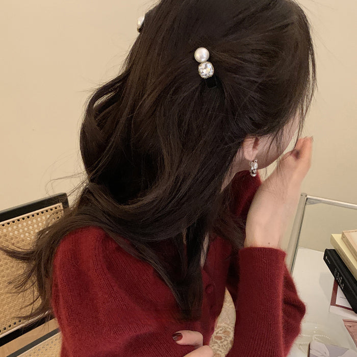 Wholesale Black Velvet Pearl Rhinestone Hair Clip JDC-HC-Meiyu003