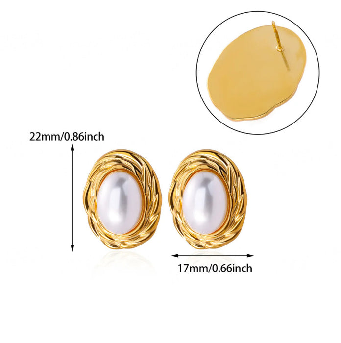 Wholesale Leaf Imitation Pearl Earrings Stainless Steel Gold-Plated Round Geometric Earrings