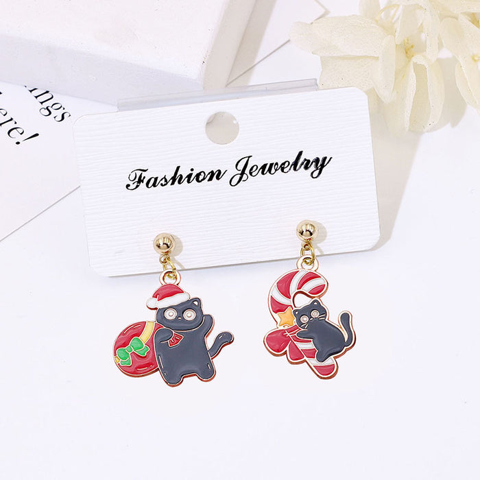 Wholesale Metal Alloy Christmas Earrings Cute Black Cat Design Party Gift for Women MOQ≥2