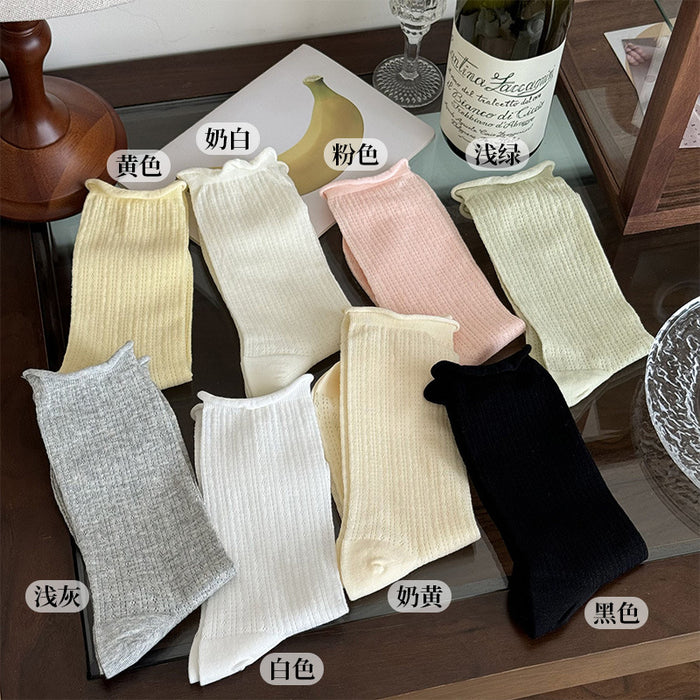 Wholesale Socks with rolled edges, mid tube socks, pure cotton mesh long socks, stacked socks