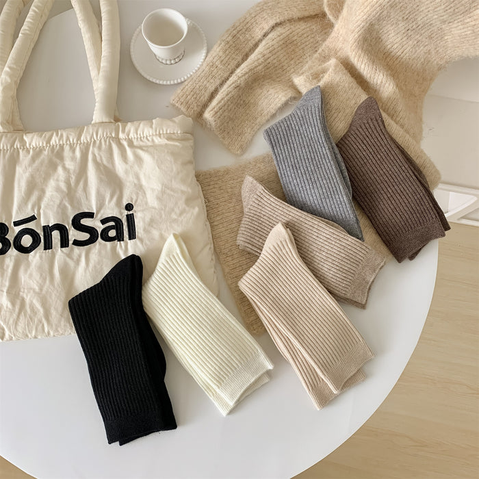 Wholesale Woolen socks in autumn and winter, solid color, vertical stripes, woolen midsole socks, thick and warm, stacked long socks