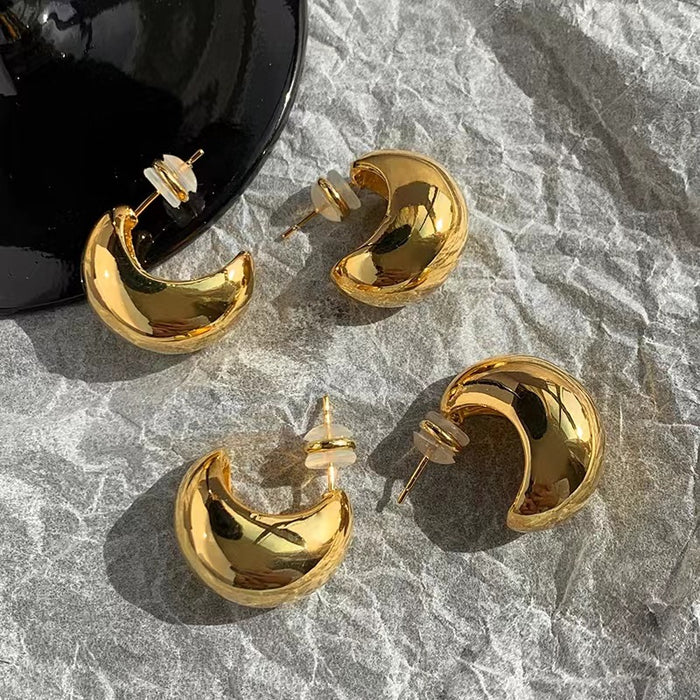 Wholesale Metal polished semi-circular brass earrings