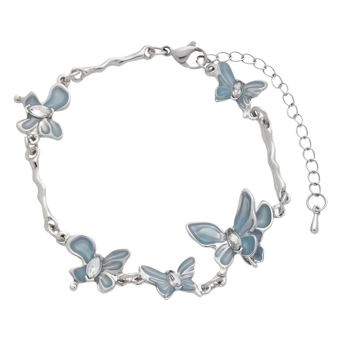 Wholesale Blue Butterfly Moonstone Splicing Necklace Neck Chain Feel Clavicle Chain Light Luxury Niche Neck Chain Accessories