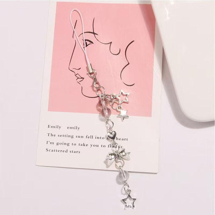 Wholesale Sweet silver Star Bow Mobile Phone Chain Simple Pendant