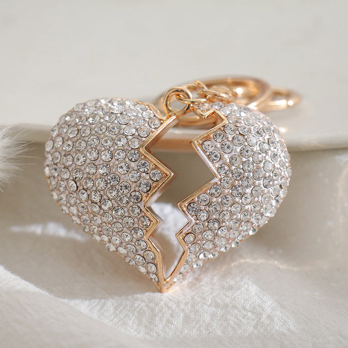 Wholesale diamond-embedded small gift  keychain pendant heart metal