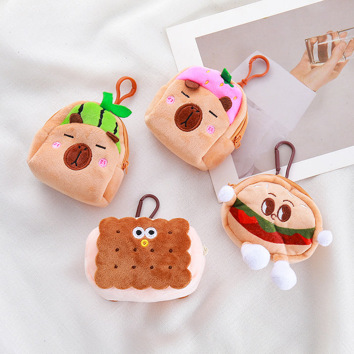 Wholesale Fruit Capibala Cartoon Wallet Plush Doll Earphones Data Cable Storage Bag Coin Pack JDC-WT-XG001