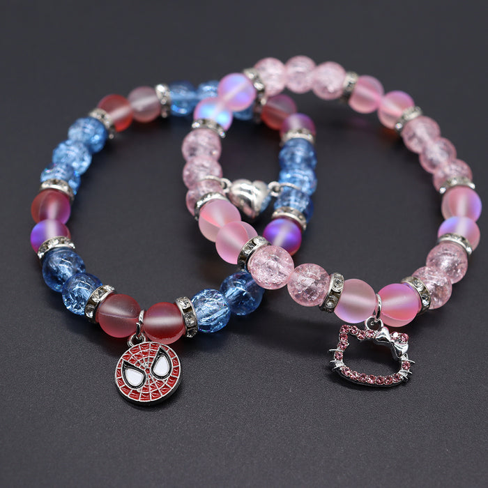 Wholesale beaded  and cat love magnetic couple elastic bracelet imitation moonstone