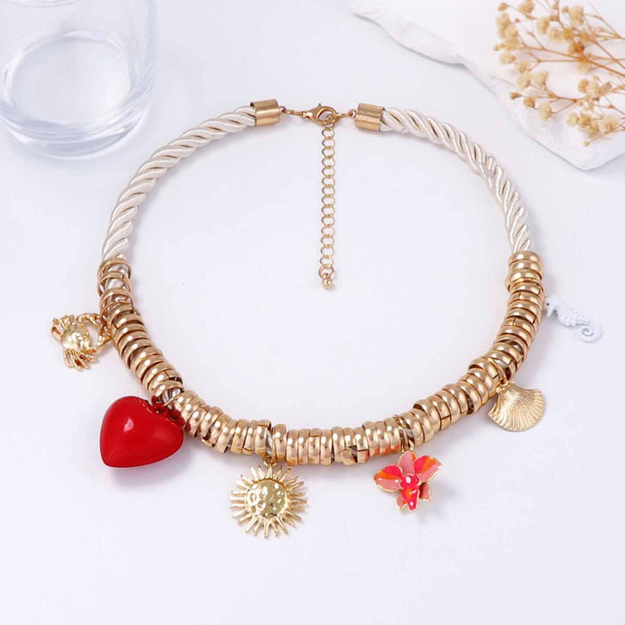 Wholesale Circle Metal Hanging Rope Casual Necklace Alloy Oil Dropping Pendant