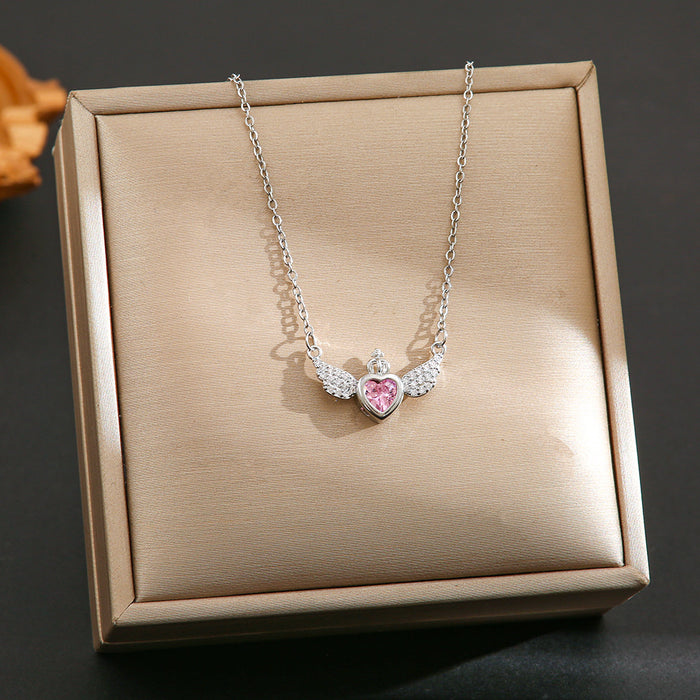 Wholesale Pink zircon silver titanium steel necklace