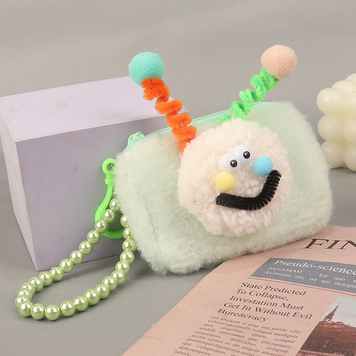 Wholesale Trendy Face Plush Square Card Holder Keychain Wallet Pink Macaron Style Everyday Wear Boutique Resale