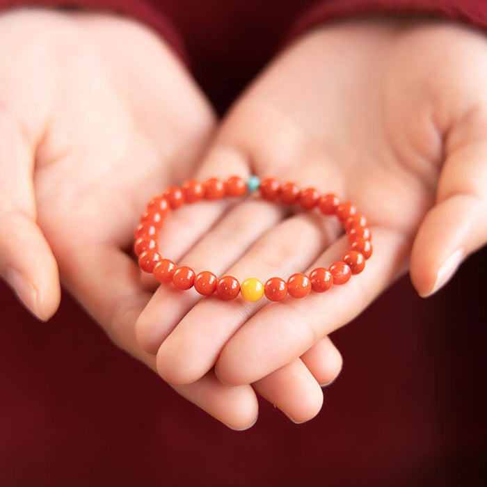 Wholesale Natural Red Agate Bracelet with Small Rice Beads and Multiple Circles