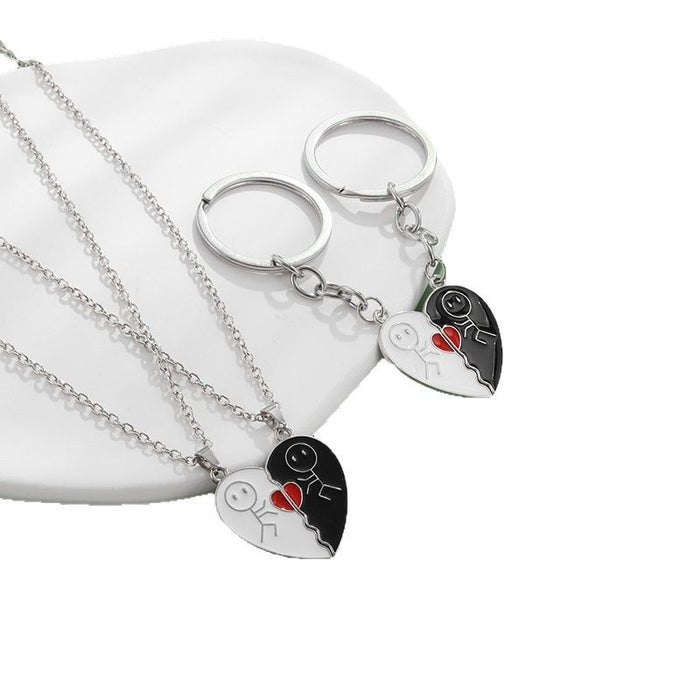 Wholesale Love couple splicing necklace DIY heart-shaped keychain magnetic buckle pendant wholesale