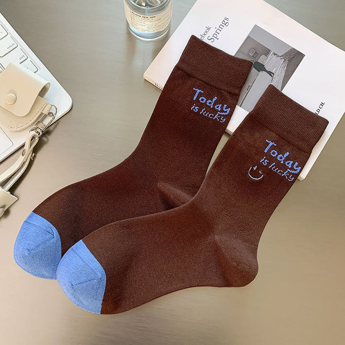 Wholesale Socks, tube socks, thin, versatile, personalized, embroidered, smiling face, letter stacking socks