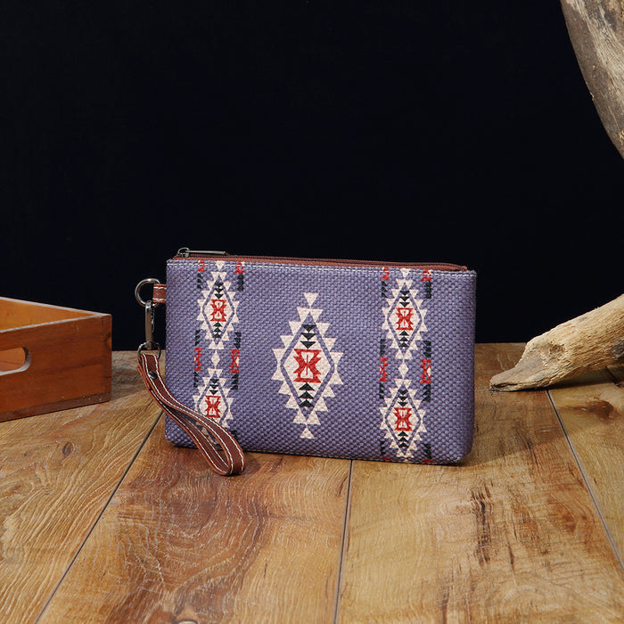 Wholesale European and American Retro Cotton and Linen Printed Western Women' s Wallet Clutch Mobile Phone Bag Bohemian Cross-Border Amazon Tk