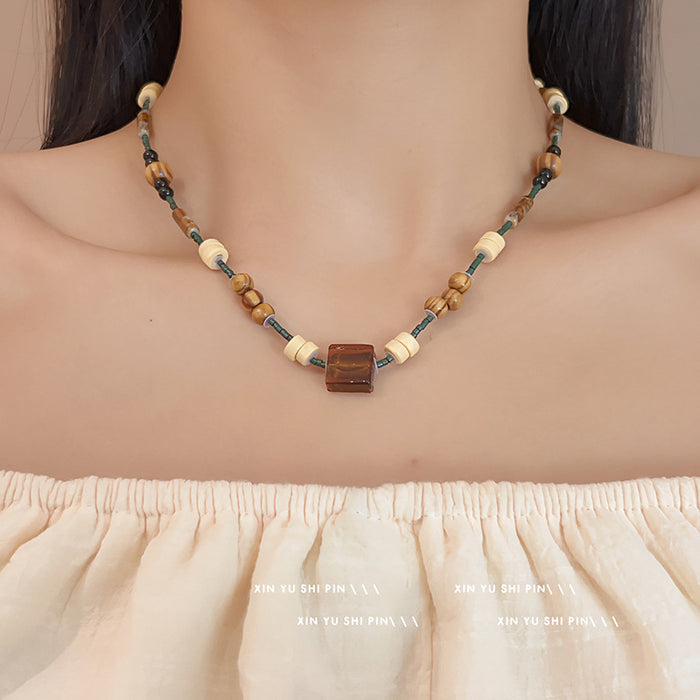 Wholesale Square butterfly bead necklace, retro artistic niche, layered necklace accessory