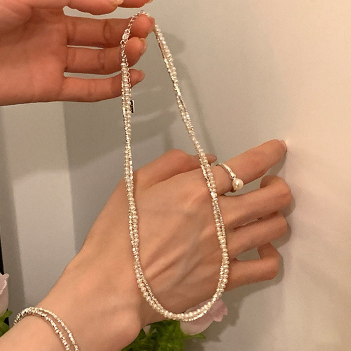 Wholesale Double-layer pearl wrapped necklace, retro personality, simple and versatile, temperament neck chain, clavicle chain