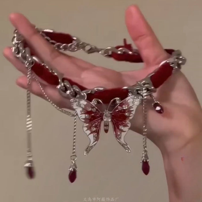 Wholesale Butterfly Beaded Double Layer Choker Necklace Trendy Fairy Jewelry Accessory