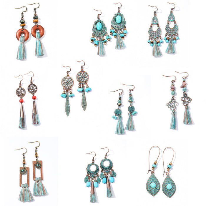 Wholesale Bohemian Vintage Tassel Earring Set Ethnic Style Fashion Accessory MOQ≥2
