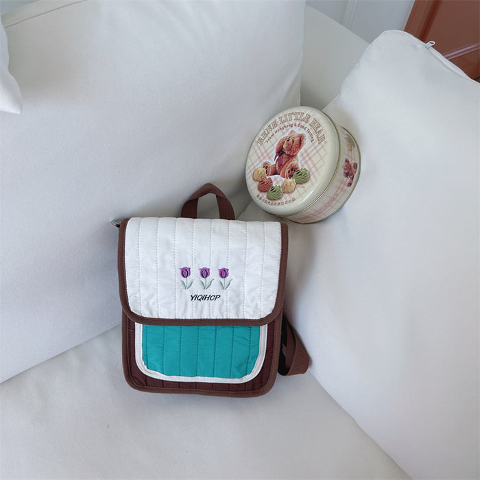 Wholesale Children's backpack with Western style tulip flower embroidery street photography backpack