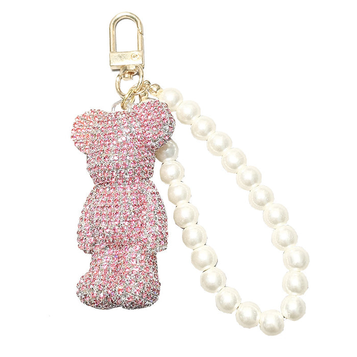 Wholesale Pearl Lanyard Mini Edition Diamond-encrusted Violence Bear Car Keychain Pendant Doll Pendant Accessories Bear Lanyard Women