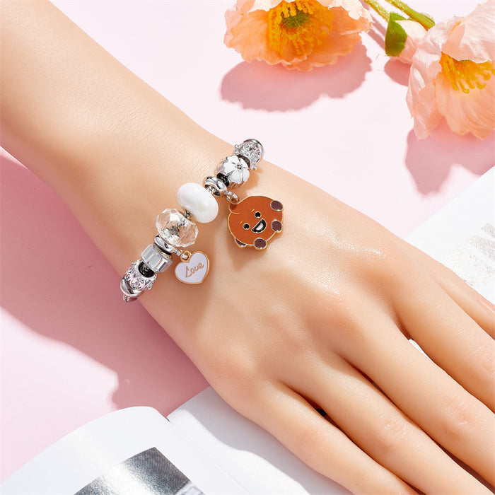 Wholesale stainless steel DIY female student Heart pendant beaded Charms Bracelets