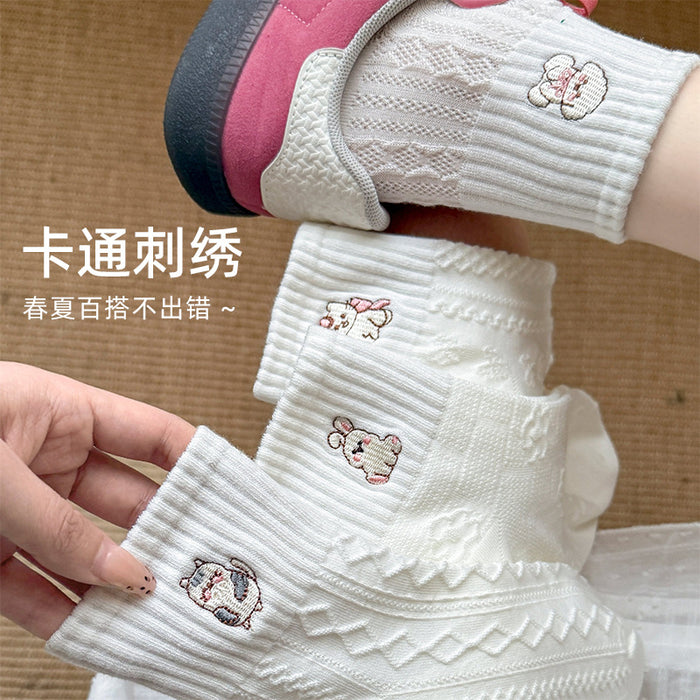 Wholesale Socks with cartoon striped embroidery, mid tube cotton socks, versatile socks