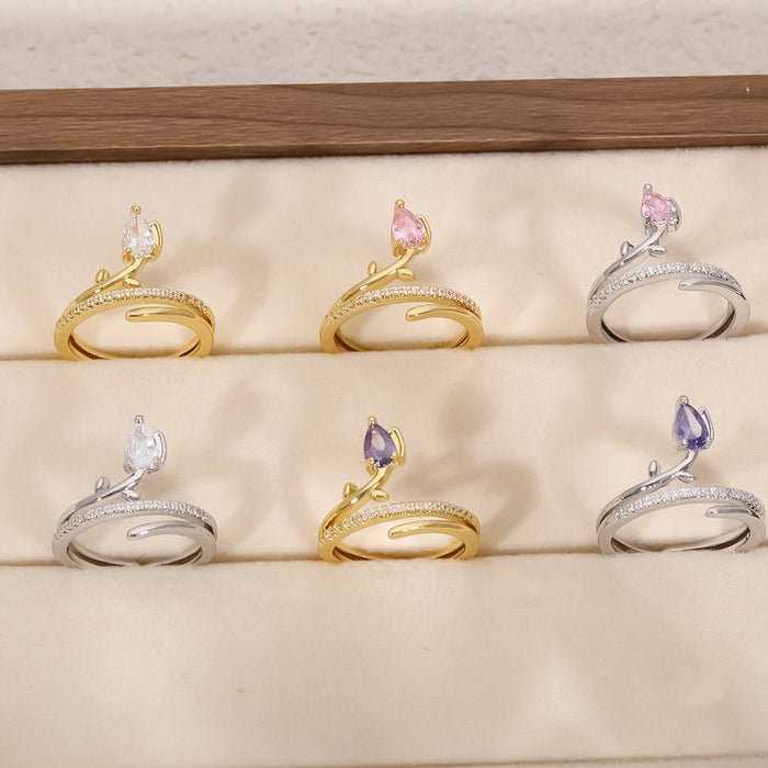 Wholesale Copper Gold-Plated Adjustable Ring with Flower Design - Fashion Jewelry Accessory
