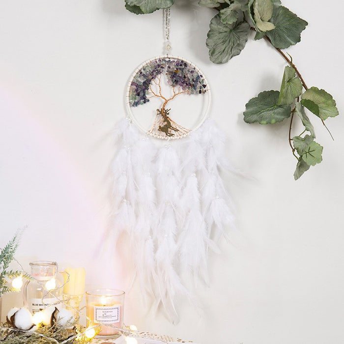 Wholesale Feather Dreamcatcher Wall Hanging with Tree of Life Design and Natural Stone Accents