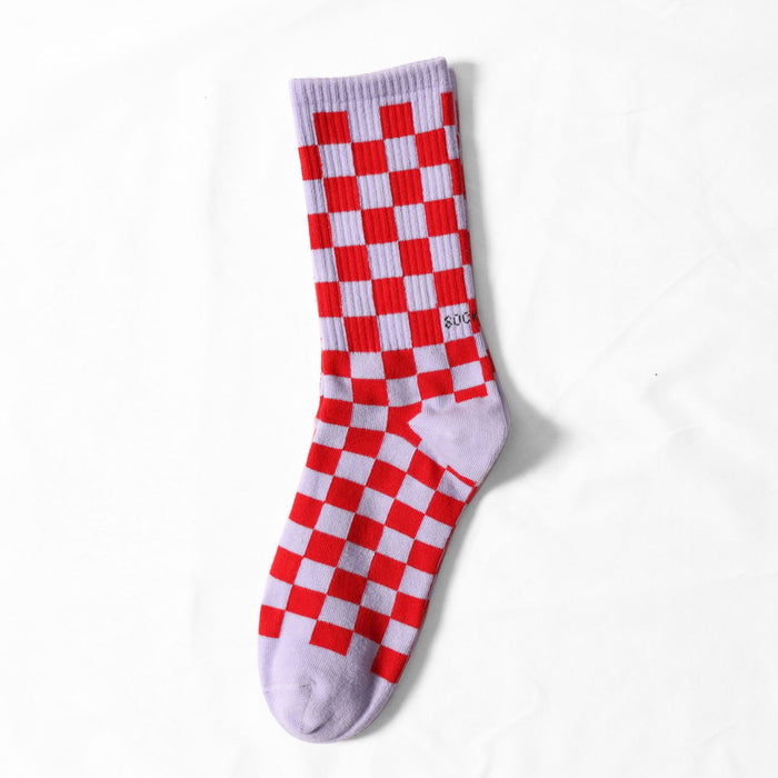 Wholesale Socks checkerboard pattern mid tube socks high thread skateboard sports socks