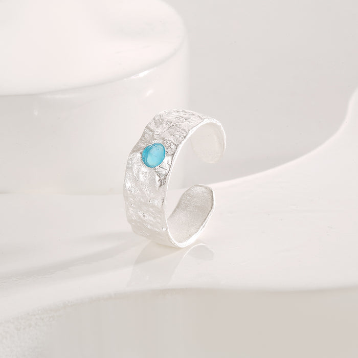 Wholesale New Light Luxury Sapphire Brushed Open End Women's Ring, Personalized, Fashionable, Exquisite, Unique, Versatile, and High End