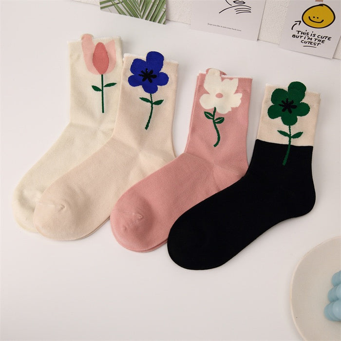 Wholesale Sweet and lovely flower tube socks, trendy and artistic socks