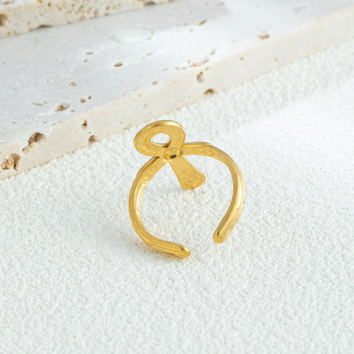 Wholesale Key of Life Anka Cross Open Ring Diamond Stainless Steel Ring