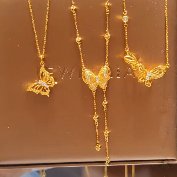 Wholesale Hollow flower charm fairy butterfly necklace integrated chain, women's light luxury gift, fashionable and exquisite accessories