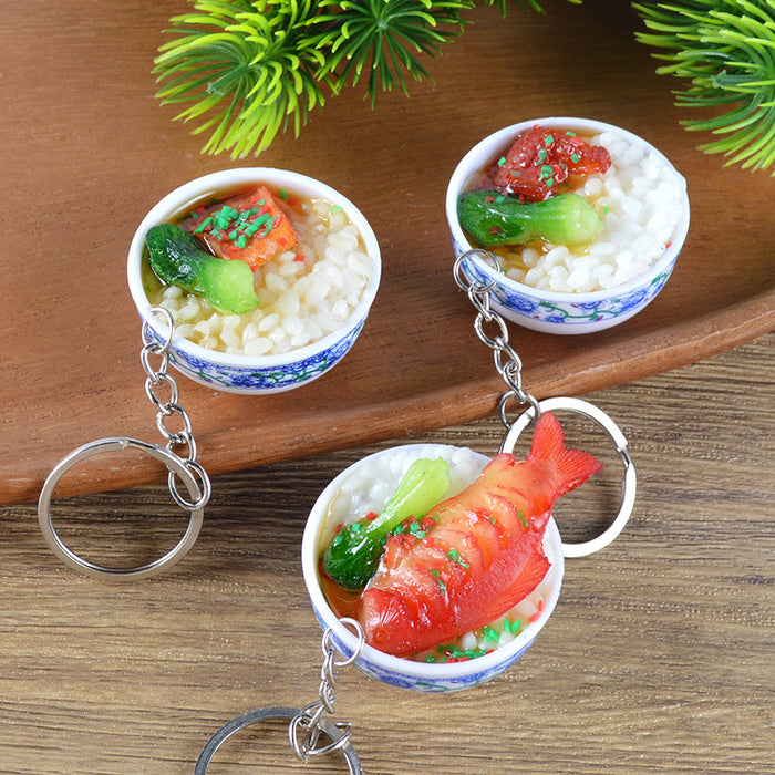 Wholesale Chinese Blue White Porcelain Food Keychain Simulated Rice Meal Hanging Charm Fashion Decorative MOQ≥3