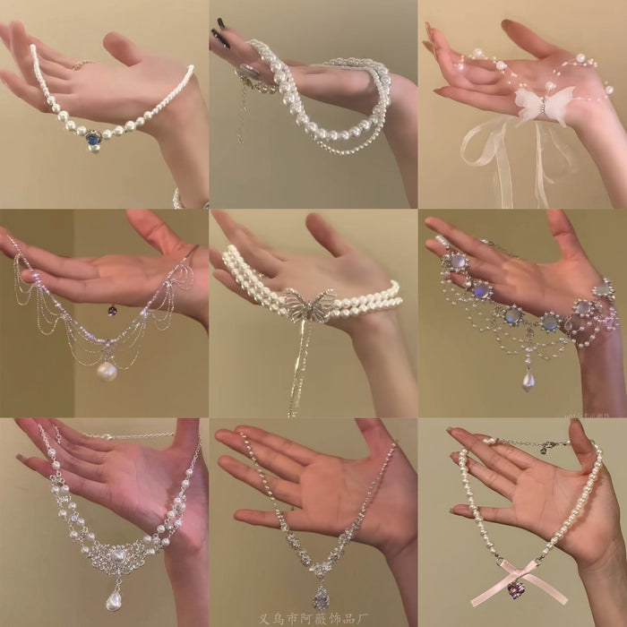Wholesale Butterfly Beaded Double Layer Choker Necklace Trendy Fairy Jewelry Accessory