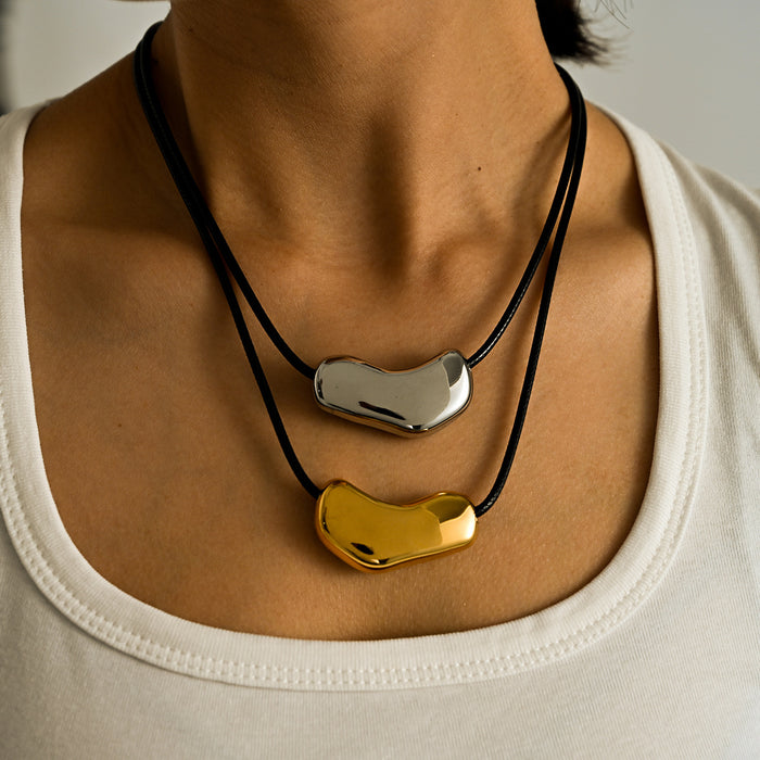 Wholesale Fashionable, versatile, personalized, irregular stainless steel leather rope necklace with color preservation and electroplating