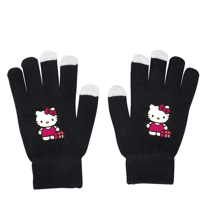 Wholesale Cat Pure Color Black Knitted Wool Gloves
