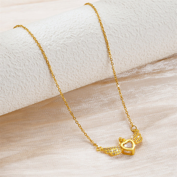Wholesale New Micro inlaid Zircon Love Wing Necklace with Light Luxury and High Grade Titanium Steel Lock Chain Accessories