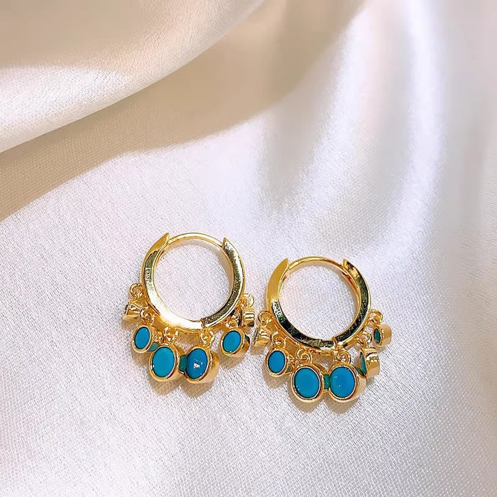 Wholesale Genuine gold electroplated artificial stone blue inlaid diamond tassel earrings with personalized earrings, simple, fashionable and versatile commuting earrings