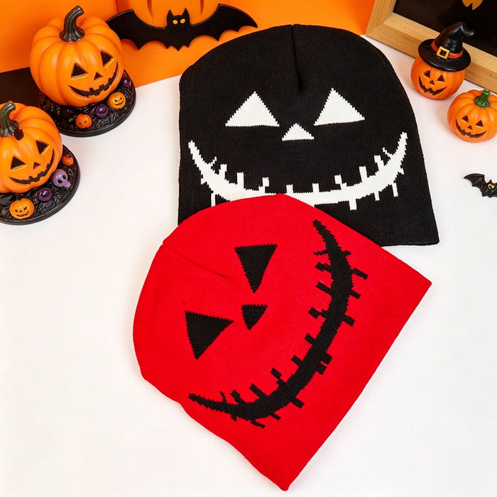 Wholesale Jacquard Knitted Beanie  Pumpkin Contrast Color Party Hat MOQ: 2