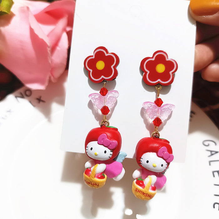 Wholesale Cute Funny Dress-up Cat Cat Apple  Cartoon Silver Earrings Girl
