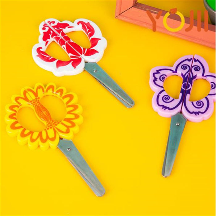 Wholesale Children' s new scissors flower shape standing handmade scissors cute cartoon paper cut student stationery office supplies