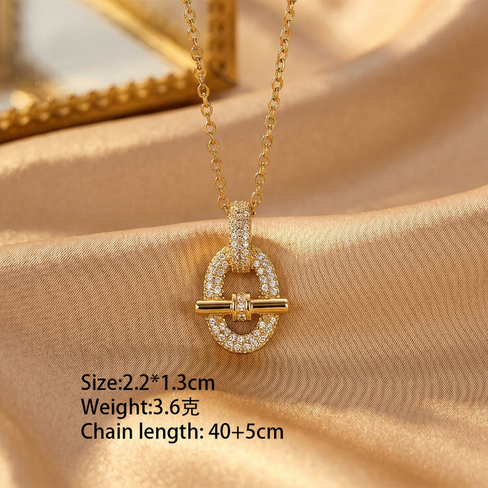 Wholesale Titanium Steel Zircon Cylindrical Necklace & Earrings Set Jewelry Accessory MOQ≥2
