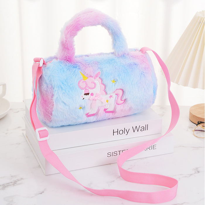 Wholesale Children's Cylindrical Shoulder Cute Butterfly Pony Handbag Plush Crossbody Bag