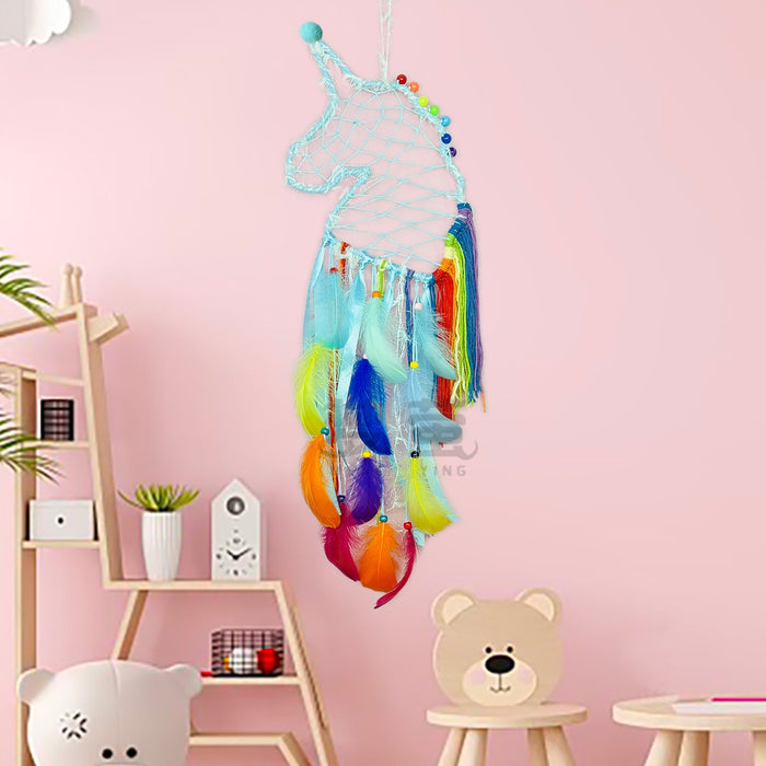Wholesale Handmade Rainbow Macaron Dream Catcher Wind Chime Feather Hanging Home Decor MOQ≥2
