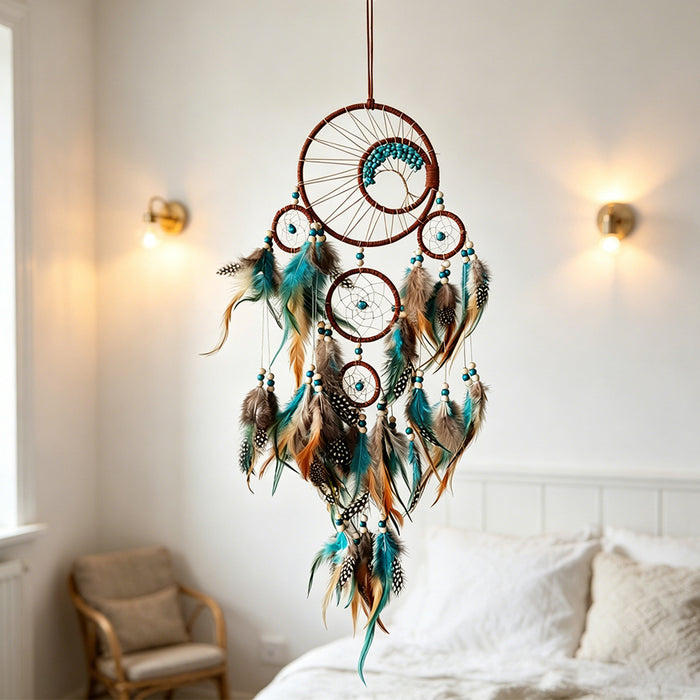 Wholesale Bohemian Style Green Iron Dream Catcher Pendant Life Tree Five Rings Door Hanging Decorative