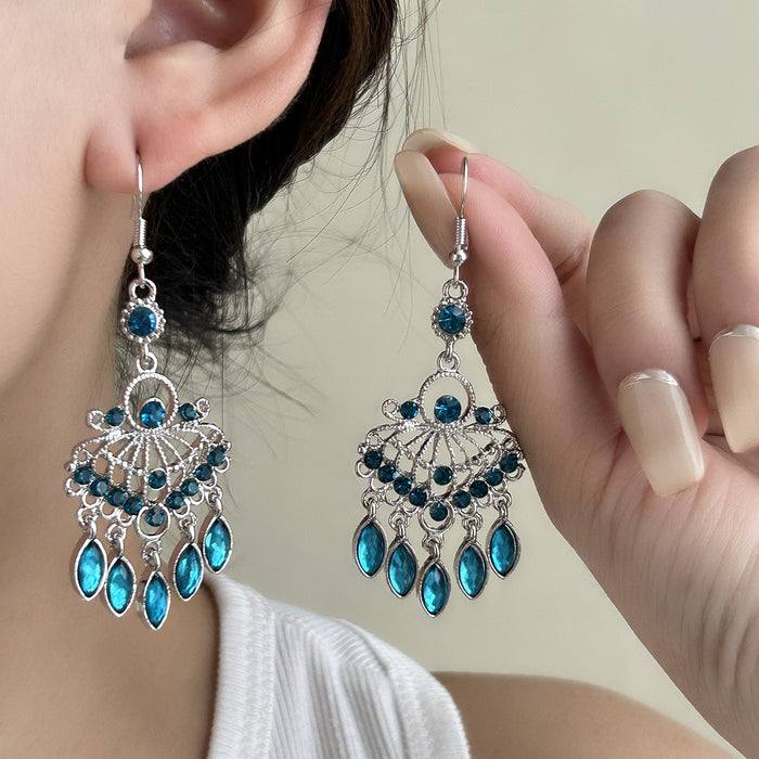 Wholesale Retro Bohemian Long Tassel Drop Earrings Heavy Industry Creative Ethnic Style Diamond-Encrusted High-End Earrings