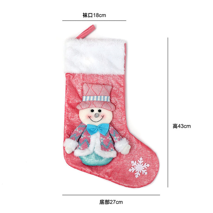 Wholesale Christmas Socks Children' s Gift Bag Pink Cartoon Roof Old Man Candy Gift Decoration Supplies Christmas Tree